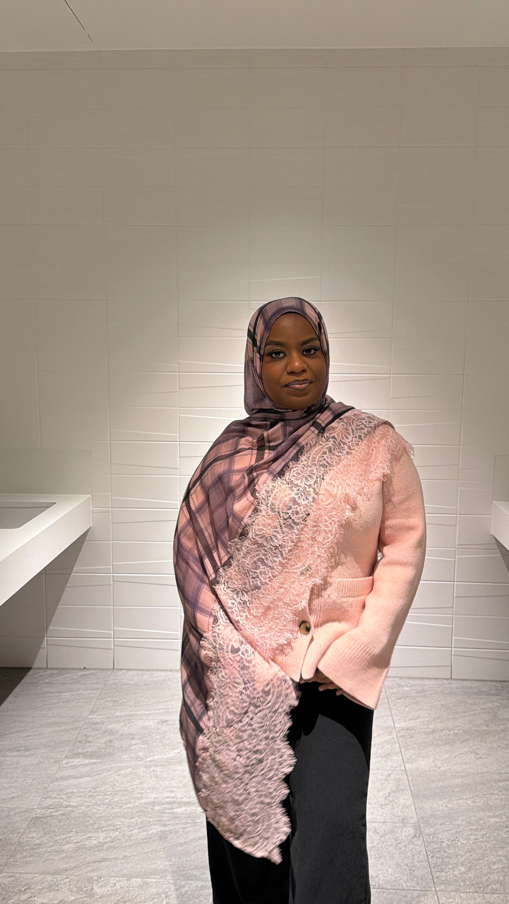 Blush pink tartan modal Hijab